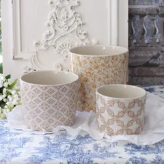 マチルドエム フランス プランターカバー 鉢カバー 陶器 3個セット (852) 可愛い マチルドM Mathilde M. シャビーシック アンティーク風 輸入雑貨 アンティーク 雑貨 姫系 おしゃれ