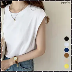 フレンチスリーブ Tシャツ白黒レディースおしゃれ ノースリーブカットソー 無地 クルーネックプルオーバー 韓国ファッショ夏トップス シンプル カジュアルtシャツベーシック大人通勤 tシャツフレンチ袖 ゆったり夏服着回し