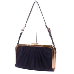 美品 エスカーダ ESCADA バッグ ミニ ショルダーバッグ ポーチ ゴールド金具 サテン カバン レディース ブラック/ゴールドのサムネイル