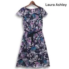 Laura Ashley ローラアシュレイ 春夏★ ウエストリボン フラワー 花柄 総柄 シフォン ワンピース Sz.7 レディース
