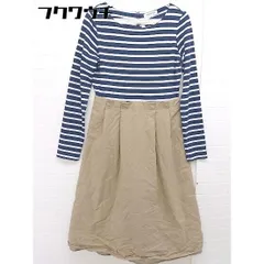 ◇ NATURAL BEAUTY BASIC バックジップ ボーダー 切替 長袖 膝丈 ワンピース サイズM ネイビー マルチ レディース 【中古】 【1103290010250】