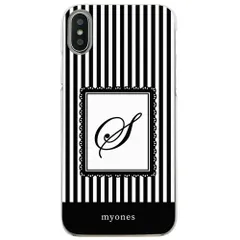 【新品未使用】iPhone11 Pro Max アイフォン11プロマックス クリア ハードケース ( ストライプホワイト  イニシャルS ) ボーダー ストライプ イニシャル アルファベット