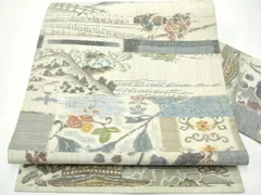 平和屋着物●九寸名古屋帯　紬地　人物風景草花文　正絹　逸品　CAAY2443hy