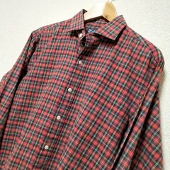 ☆90s Polo by Ralph Lauren ESTATE SPORT 長袖 シャツ オーバー タータン チェック系 コットン ワイドカラー メンズ サイズM レッド ビンテージ オールド ポロバイラルフローレン ブランド古着 USED