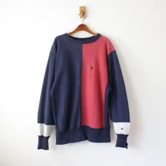 ジャンク！ チャンピオン 90s リバースウィーブ スウェット USA製 クレイジーパターン ネイビー×エンジ×グレー L （w-2520402）