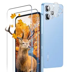 【即納】【2+2枚セット 指紋認証対応】 用 Xiaomi Redmi 12 5G ガラスフィルム 2枚 シャオミ レッドミー 12 フィルム + 2枚 カメラ保護フィルムセッ 【 日本旭硝子製 9H強度 】 対応 Redmi 12 強化ガラス 全面 保護フィ