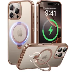 【透明な輝き＆360°回転スタンド】CASEKOO iPhone 16 Pro Max 用 ケース クリア 米軍規格保護 金属感 キラキラ フィット感 MagSafe対応 25W急速充電 横縦両立 角度自在 微調整 超強磁力 耐衝撃 高耐久性 ラップホール 1