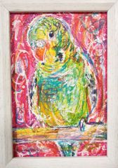 チョビベリー作 「彩りインコ」水彩色鉛筆画 ポストカード