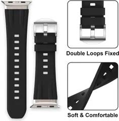 スポーツ バンド Apple Watch 42-49mm,  男女兼用, ブラック