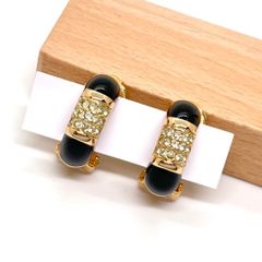 美品★ Christian Dior クリスチャンディオール イヤリング ゴールド ブラック ラインストーン