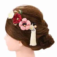 髪飾り 成人式 つまみ細工 赤 振袖 前撮り 袴 花 浴衣 夏祭り 花火大会 豪華3点セット ピンク 白 ゴールド ちりめん 房ピン 組 No.9-4207