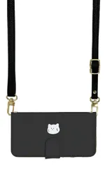 iPhone14 ケース 手帳型 アイフォン14 スマホケース スマホショルダー レザー ストラップ 猫 ねこ ネコ 総柄 ワンポイント かわいい 調節可能 130cm  カラー08