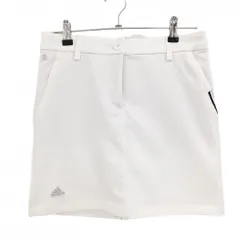【美品】アディダス スカート 白×黒 裾ロゴワッペン 内側インナーパンツ レディース M ゴルフウェア adidas
