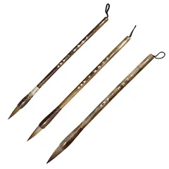 書道用筆毫 習字 練習 大筆 中筆 小筆 古竹狼毫毛 毛筆 書初め 楷書 書道 写経 年賀状 3本 セット イタチ毛 木軸 名前書き 水墨画 書道筆 ふで 鼬 (茶色（古竹狼毫3本セット）) [茶色　古竹狼毫3本セット]