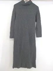 ◇ AMERICAN RAG CIE ウール混 ハイネック スリット 長袖 膝下丈 ワンピース サイズF ダークグレー レディース E  【1303200002812】