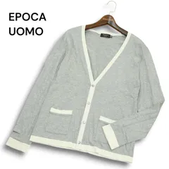 EPOCA UOMO エポカ ウォモ 通年 リヨセル★ Vネック 配色 カーディガン Sz.46 メンズ グレー 日本製のサムネイル