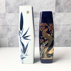 金鳳焼 花器 フラワーベース  置物 リビング 和室 生け花 黄土色 陶器 磁器 ガマの絵、鶏柄の2個