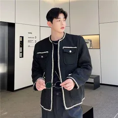 メンズ ツイード ジャケット ラグジュアリー ノーカラー パーティ スタイリッシュ 大人気 春秋冬活躍 ２色からお選び