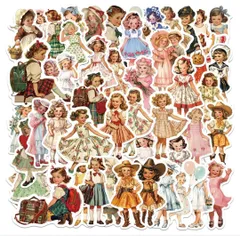 ステッカーフレークシール人物女の子可愛いレトロアンティーク海外アメリカコラージュ