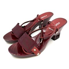 【極美品】FENDI　フェンディ　サンダル　ズッカ柄　FFロゴ　アンクルストラップ　37　ヒール　ワインレッド　レディース