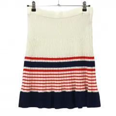 【美品】ニューバランスゴルフ ニットスカート 白×レッド リブ織 裾ボーダー  レディース 2(L) ゴルフウェア New Balance