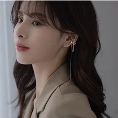 SS127 チェーン&パールMIX　トリプルラインイヤーカフ　ゴールド　韓国