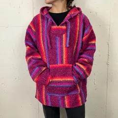 メキシコ製 LA MALINCHE ストライプ メキシカンパーカー フーディー メンズ レディース 古着 L ピンク【f231211003】