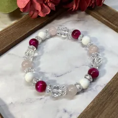 【恋愛運上昇】水晶 ピンクタイガーアイ ローズクォーツ ホワイトオニキス 　浄化 開運 天然石 パワーストーンブレスレット 8mm（カット水晶）レディース 女性  数珠ブレス 開運 プレゼント ギフト  [7]