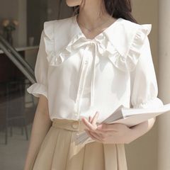 レトロガーリー ♡ パフスリーブフリルブラウス　F0623 可愛いレディース服