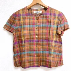 クロエ Chloe ブラウス 半袖 チェック オレンジ系 40サイズ 935963のサムネイル