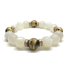 12mm 四神獣金彫オニキス×ムーンストーン パワーストーン ブレスレット天然石 運気上昇 開運 お守り 青龍 白虎 玄武 朱雀 6月誕生石 （ゴールド）メンズ・レディース　男性・女性　数珠ブレス　開運 [6]