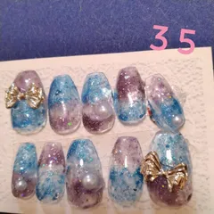 💅ハンドメイドネイルチップ – 青×紫のマグネット ツートンカラー🎀　　　35