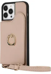 ★iPhone 14Pro ケース 手帳 ショルダーストラップ かわいい 背面 カード収納 iPhone 14プロ スマホケース スマホリング スタンド カードホルダー 財布型 カバー おしゃれ 女性 アイフォン14Pro 携帯 ケース カーキ