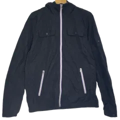 TOMMY HILFIGER/トミーヒルフィガー フード 取外し ナイロンジャケット ブルゾン ワンポイント刺繡 CHINA製 メンズ M ブラック