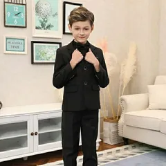 キッズ フォーマル スーツ 子ども 男の子 卒業式 入学式 発表会 ５点セット ベスト 七五三 卒園式 キッズスーツ 子供服 無地 ブラック 黒 男児 蝶ネクタイ シャツ ジュニア 子供 ピアノ 結婚式  150サイズ セットアップ dt142x1