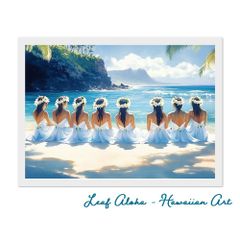 ハワイの海アート A4額付き｜海辺のフラシスターズと陽だまりの午後 No.08 Leaf Aloha