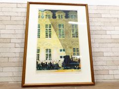 ホテルオーケストラ/リサイタル リトグラフ/風景画 額装 アンティーク サイン入り 飾り 作者不明 アンドレ・ブラジリエ風 (他128)