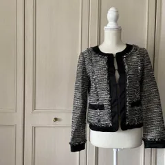 @ エムプルミエ M PREMIER ツイード ジャケット フォーマル スーツ　ノーカラー　お呼ばれ　デート　オフィスカジュアル　食事会　可愛い　お出かけ　上品