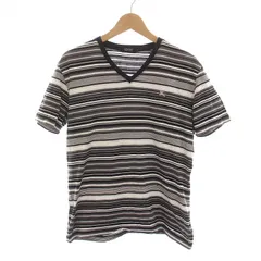 バーバリーブラックレーベル BURBERRY BLACK LABEL Tシャツ カットソー Vネック ボーダー 半袖 3 L グレー 黒 白 /YM