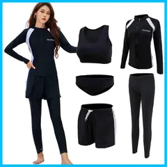 【新着商品】[ＲａｉｎＫｉｎｄ] フィットネス水着 レディース 水着 5点セット 長袖ラッシュガード 体型カバー セパレート ショートパンツ タンキニ オシャレ UVカット女性用長袖水着 接触冷感 水陸両用 ソフト肌触り