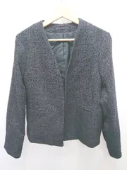 ◇ ⊇ GU ジーユー ツイード ノーカラー 長袖 ジャケット サイズL ネイビー レディース E  【1409250036170】