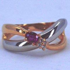 K18 PT900 コンビリング 色石 ダイヤモンド