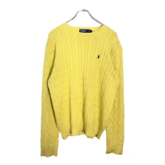 Polo by Ralph Lauren ポロ ラルフローレン ケーブルニット コットンセーター イエロー(メンズ M)中古 古着 V6643