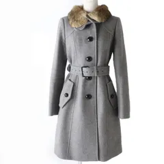 美品☆正規品 BURBERRY BLUE LABEL バーバリー ブルーレーベル E1B28-899-07 襟元ラビットファー・ベルト付 ウールコート グレー 40のサムネイル