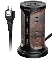 【在庫処分】タワー型 usbコンセント 延長コード 電源タップ 2m 12個AC口 3個USBポート 雷ガード 固定パーツ付 3層 たこ足配線 テーブル OAタップ NVEESHOX マルチタップ たこあし 壁掛け 安全保護機能 自宅用 会社用 1年間品質 木