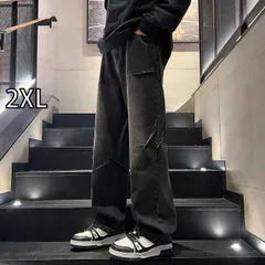 [2XL]メンズ ファッション 服  オシャレ シンプル 大人 かっこいい 大きいサイズ ストリート 紳士服  アメリカン ジーンズ 夏 ストレート ストリート ワイド レッグ パンツ