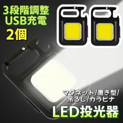LED投光器 2個セット 小型 LEDライト USB充電 防水 カラビナ マグネット 懐中電灯 作業灯 キャンプ 登山 釣り アウトドア 防災 防犯 ミニライト