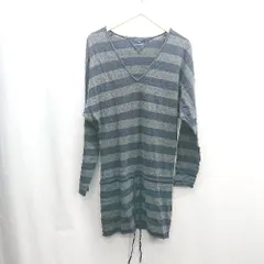 ◇ ⊇ TOMMY HILFIGER Vネック ボーダー柄 長袖 ミニ丈 ワンピース サイズM ダークグレー ネイビー レディース E  【1503050039130】