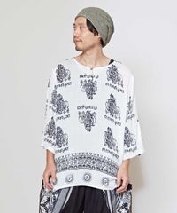 トップス エスニック 長袖 クルタシャツ トップス メンズ レディース ユニセックス ラムナミ 袖ロールアップ リラックス アジアン