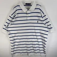 古着 ポロ・ラルフローレン POLO RALPH LAUREN 半袖 ポロシャツ ワンポイント ロゴ 刺繍 大きいサイズ 2ボタン XLT  ホワイト系 ボーダー メンズ